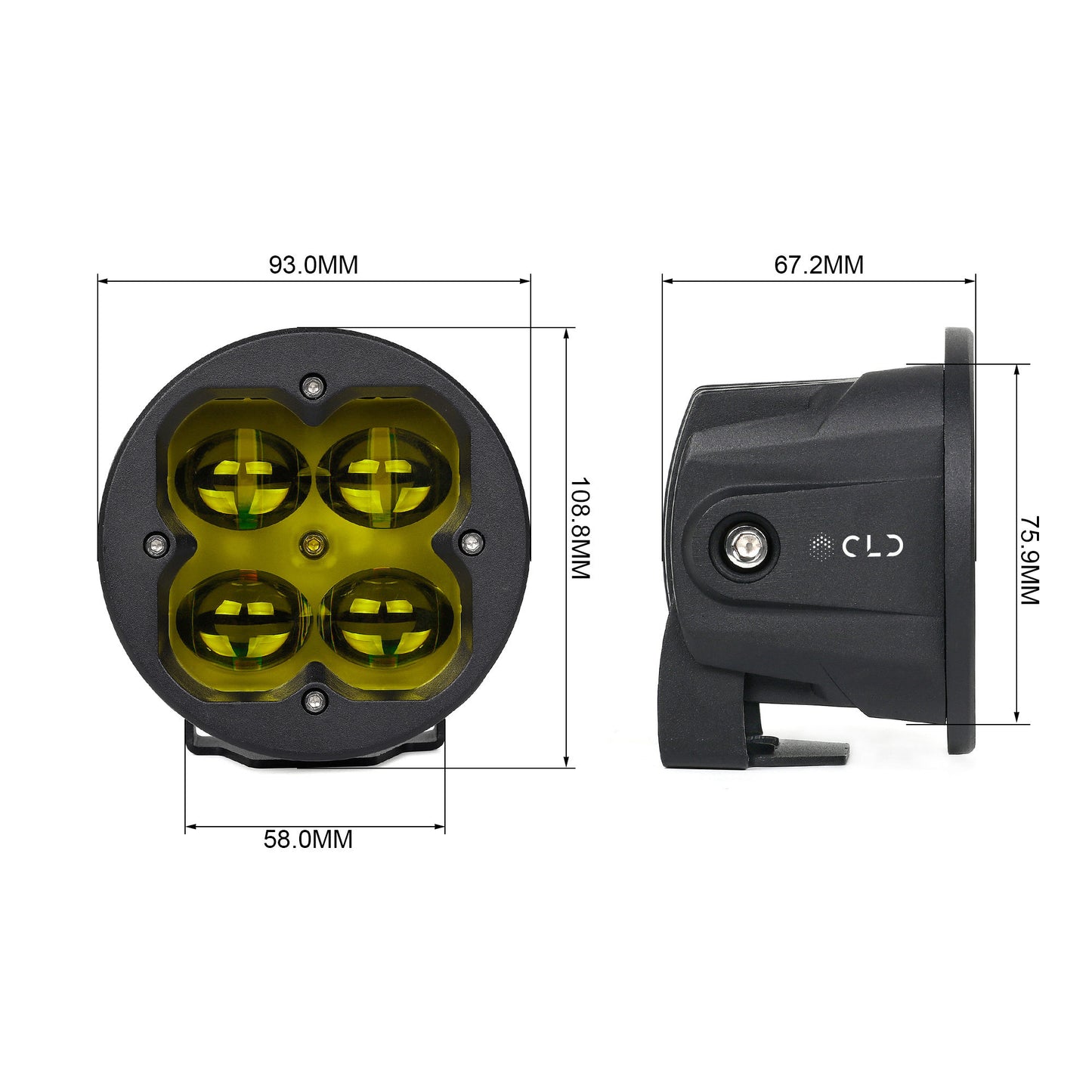 POD 3" rond rantibrouillard jaune 620 lumens